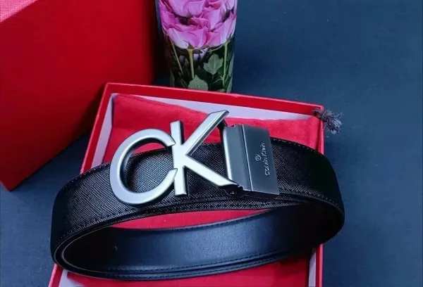 Calvin Klein CK Logo Buckle Black Leather Belt - 1
