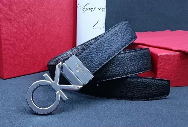 Calvin Klein CK Logo Buckle Black Leather Belt - 1