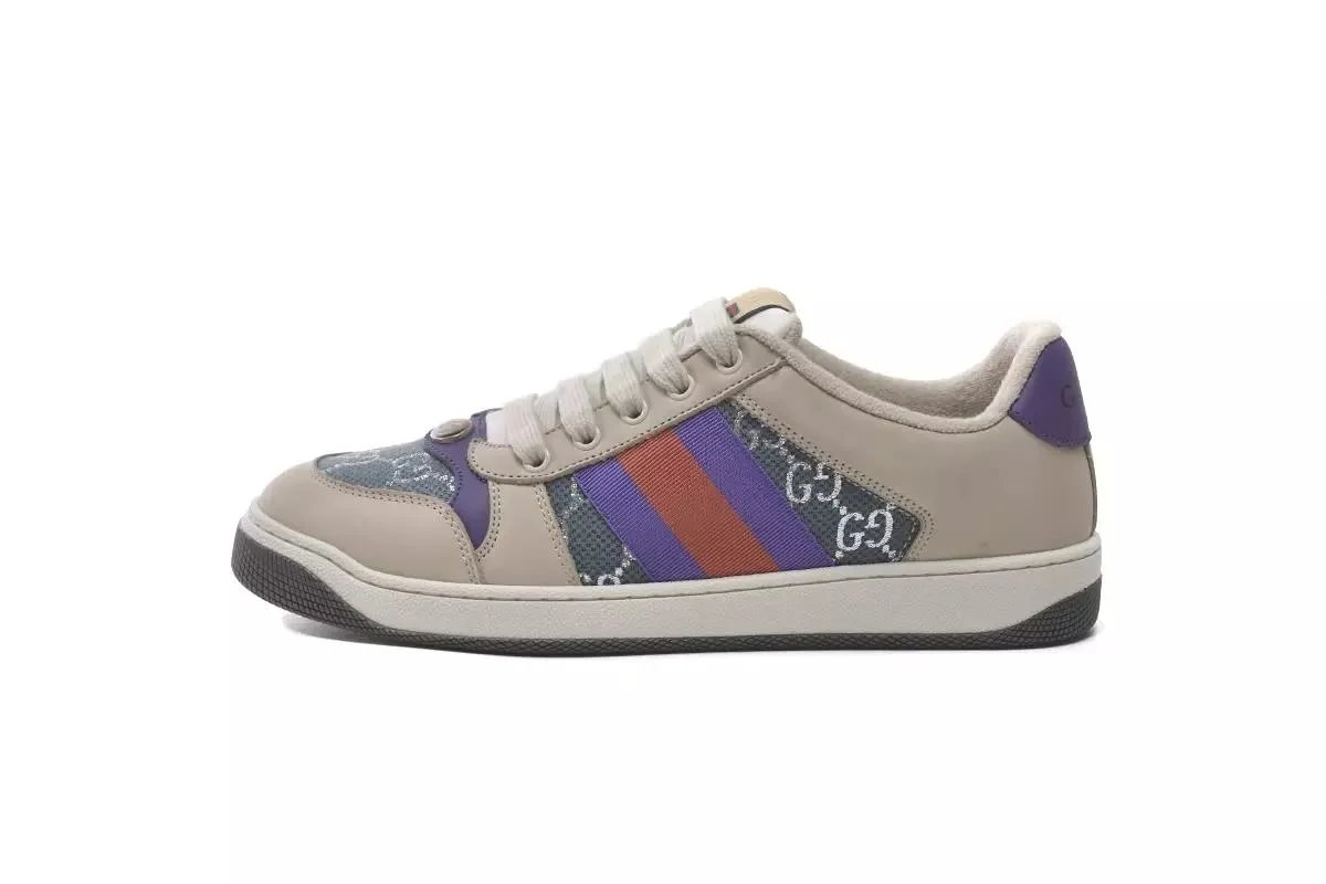 Gucci Ace Web Stripe Beige Purple Sneakers - 1