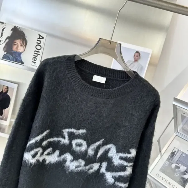 Saint Laurent Fuzzy Script Logo Black Sweater - 6