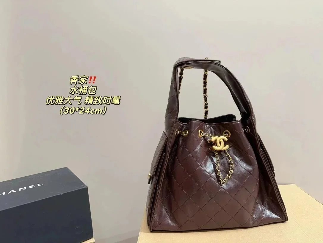 Chanel Bucket Bag Burgundy Quilted Leather Handbag - 1