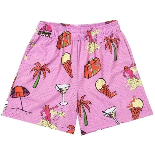 Design Tropical Print Mesh Shorts Pink - 1