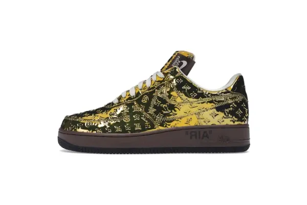 Louis Vuitton x Nike Air Force 1 Monogram Gold Olive Sneakers - 1