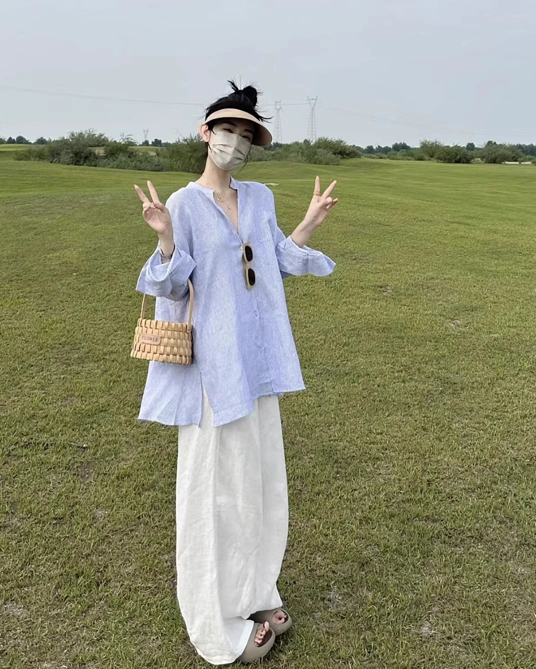 Design Linen Wide-Leg Trousers White Casual Pants - 8