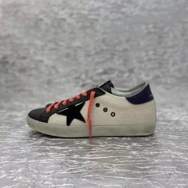 Golden Goose Super-Star Beige Canvas with Black Star and Coral Laces Sneakers - 1