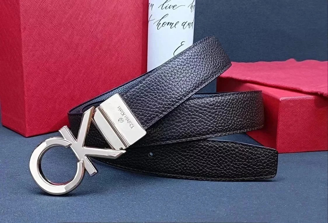 Calvin Klein CK Logo Buckle Black Leather Belt - 1