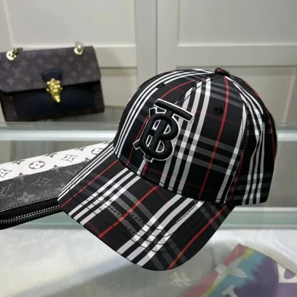 Burberry Check Print TB Logo Baseball Cap Black Multicolor - 1