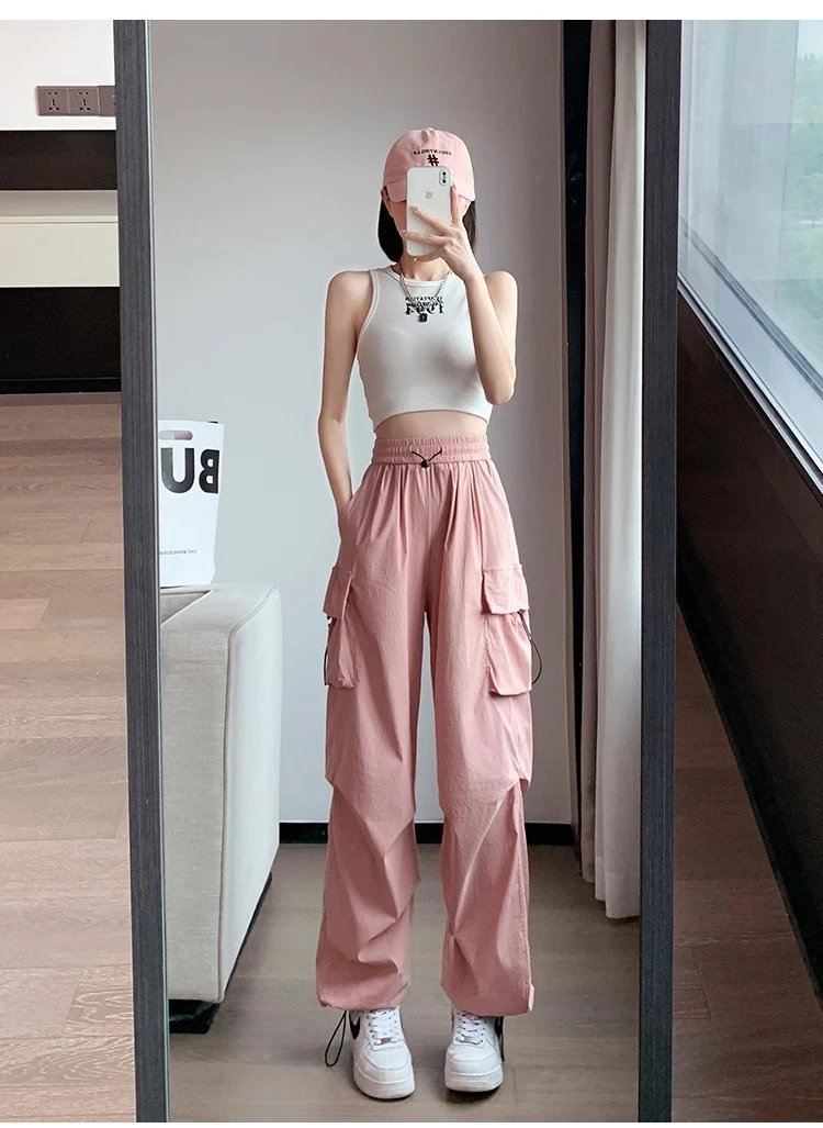Design Wide-Leg Cargo Pants Black Casual Pants - 7