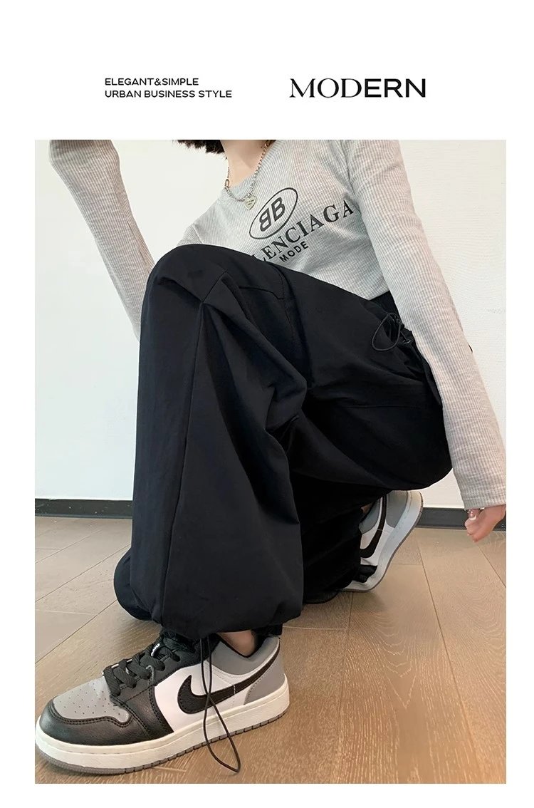 Design Wide-Leg Cargo Pants Black Casual Pants - 26