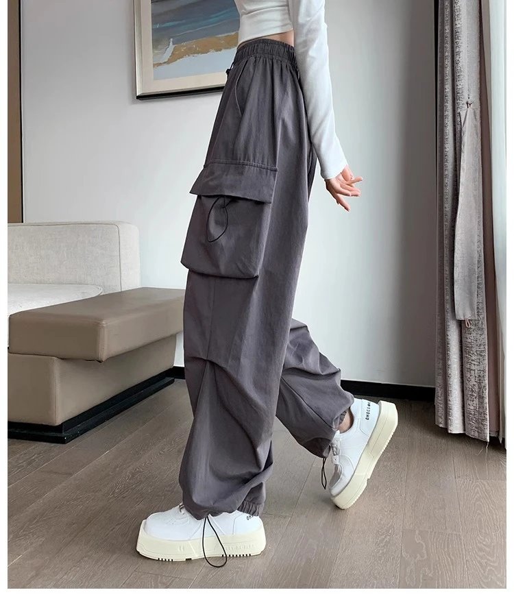 Design Wide-Leg Cargo Pants Black Casual Pants - 32