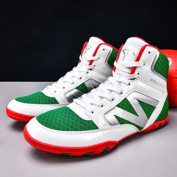 Wings To Fly High-Top Boxing Boots White Green Red Sneakers - 1