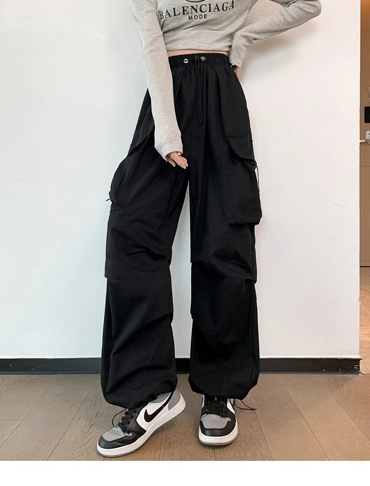 Design Wide-Leg Cargo Pants Black Casual Pants - 27
