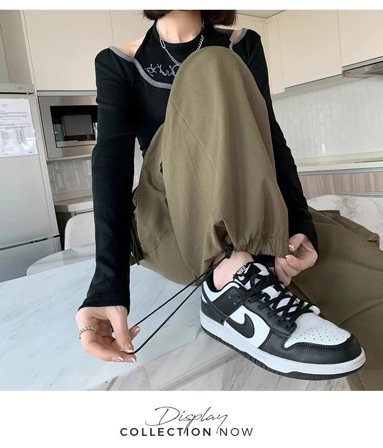 Design Wide-Leg Cargo Pants Black Casual Pants - 12
