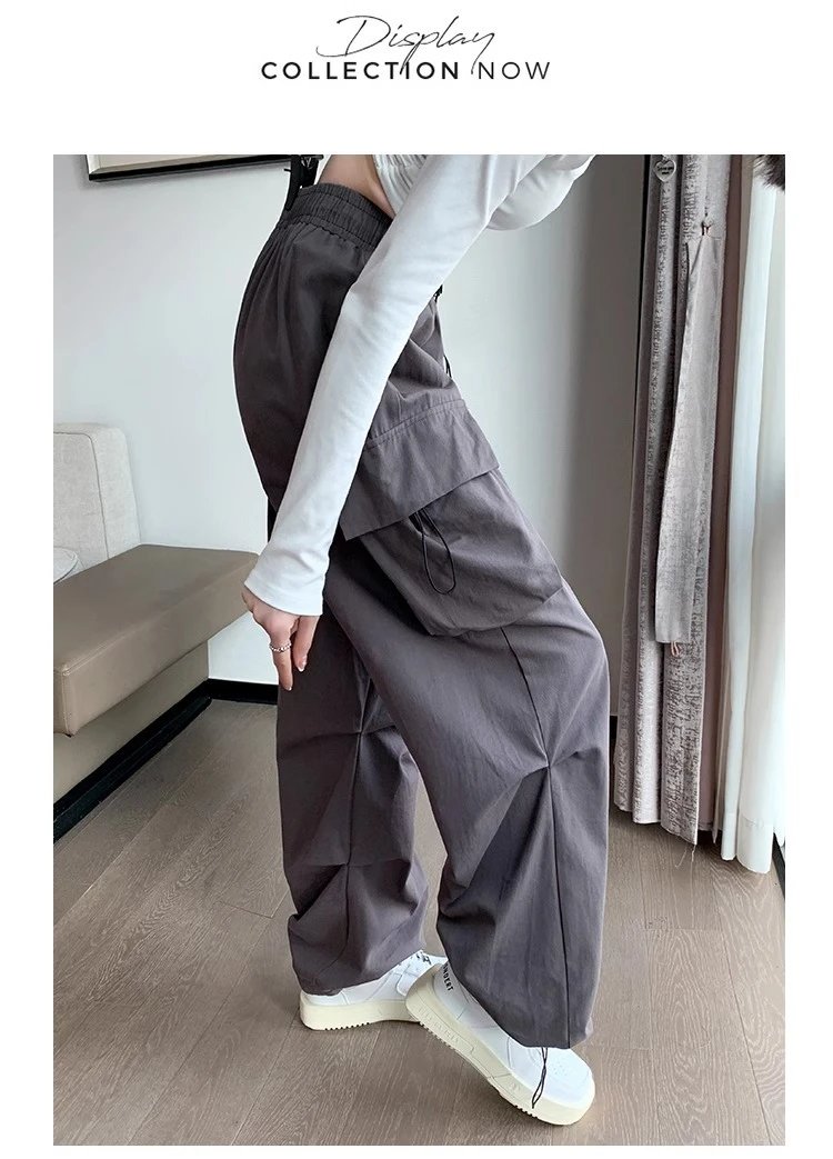 Design Wide-Leg Cargo Pants Black Casual Pants - 30
