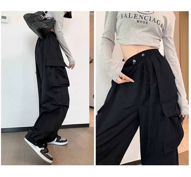 Design Wide-Leg Cargo Pants Black Casual Pants - 19