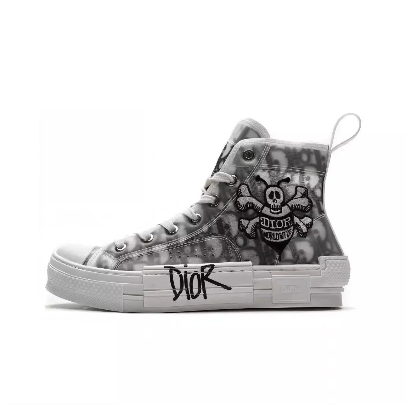 Dior B23 High-Top Sneakers Transparent Skull Print White Sneakers - 1