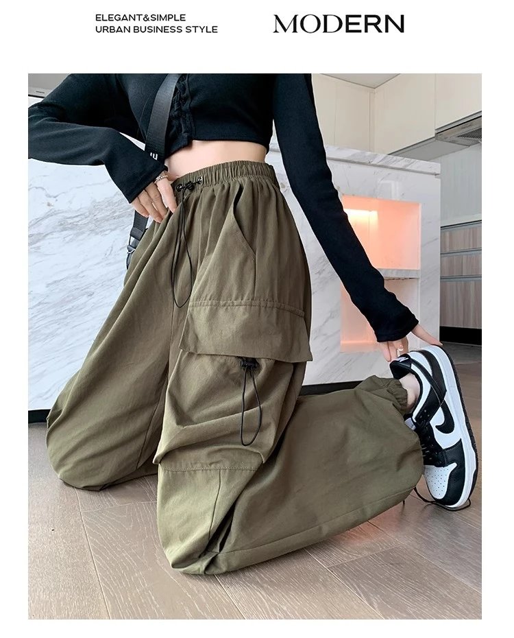 Design Wide-Leg Cargo Pants Black Casual Pants - 11