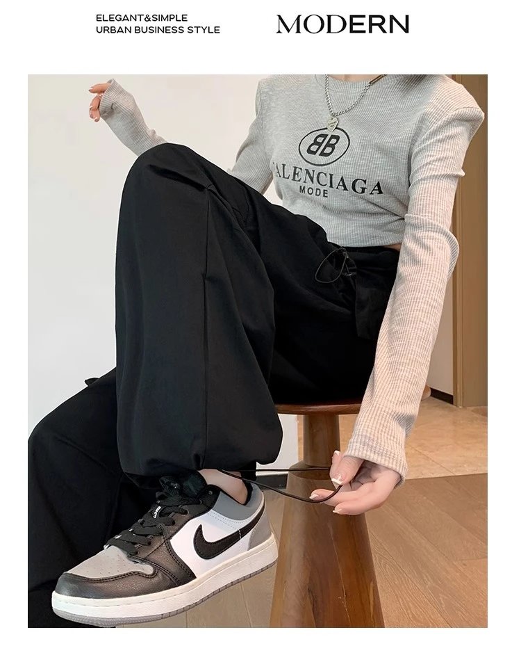 Design Wide-Leg Cargo Pants Black Casual Pants - 20