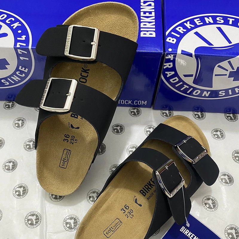 Birkenstock Birkenstock Arizona Black Leather Sandals with Silver Buckles Black