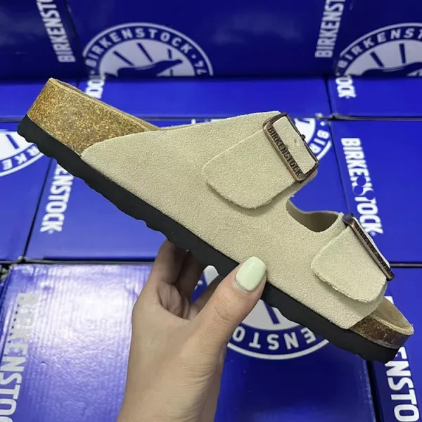 Birkenstock Arizona Beige Suede Soft Footbed Sandals - 9