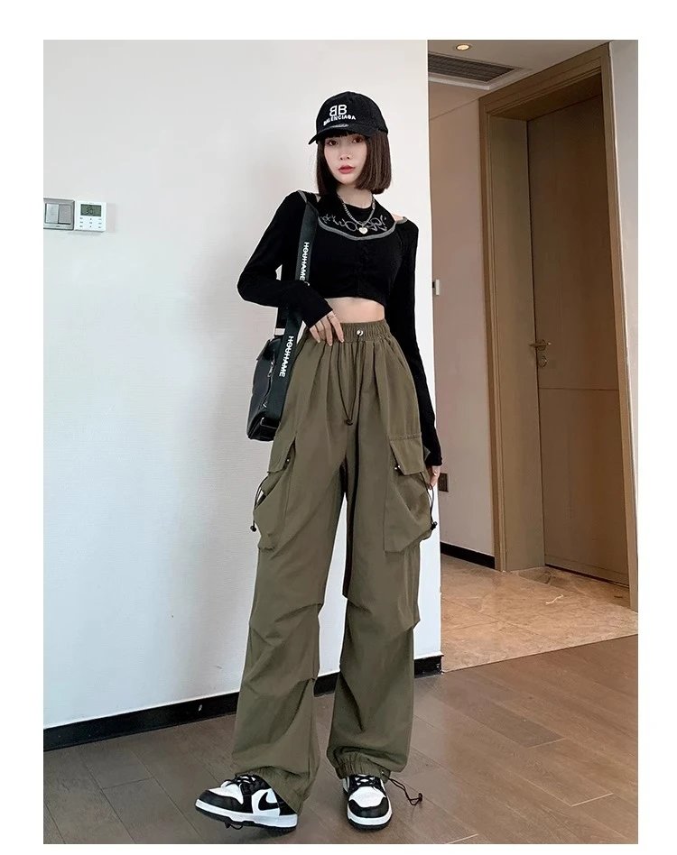 Design Wide-Leg Cargo Pants Black Casual Pants - 13