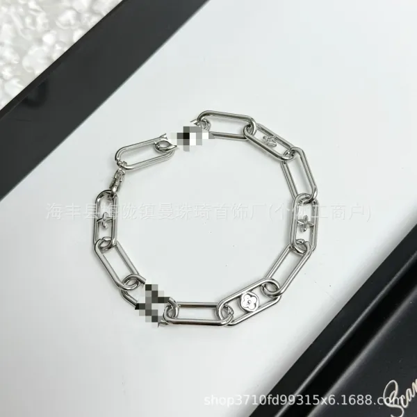 Silver Curb Chain Bracelet with Crystal Accents Bracelets - 48