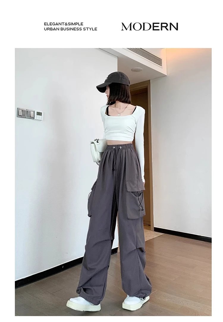 Design Wide-Leg Cargo Pants Black Casual Pants - 33