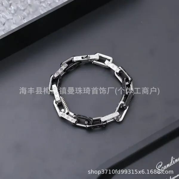 Silver Curb Chain Bracelet with Crystal Accents Bracelets - 21