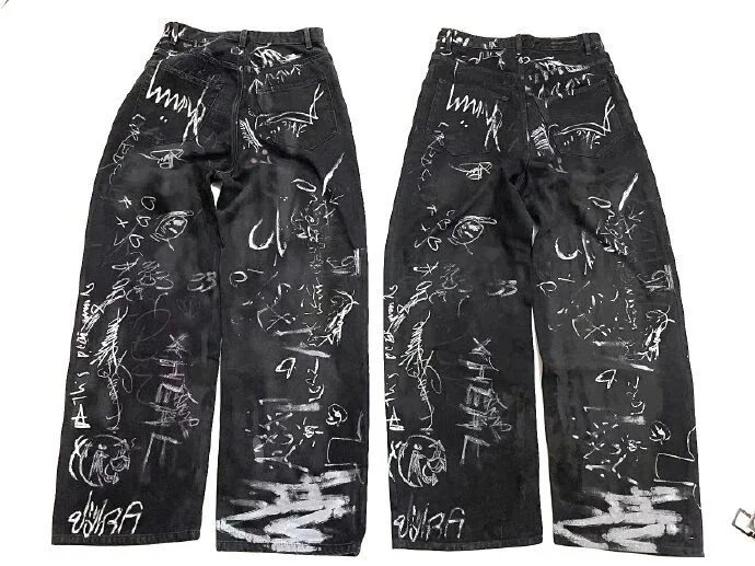 Gallery Dept. Graffiti-Print Wide-Leg Jeans Black - 3