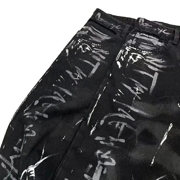 Gallery Dept. Graffiti-Print Wide-Leg Jeans Black - 6