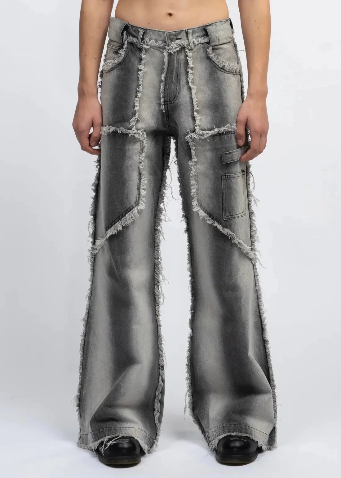 Gallery Dept. Distressed Wide-Leg Patchwork Jeans Silver - 9