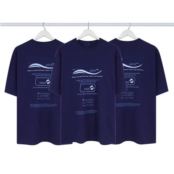 Balenciaga Paris Circular Fashion T-Shirt Navy - 1