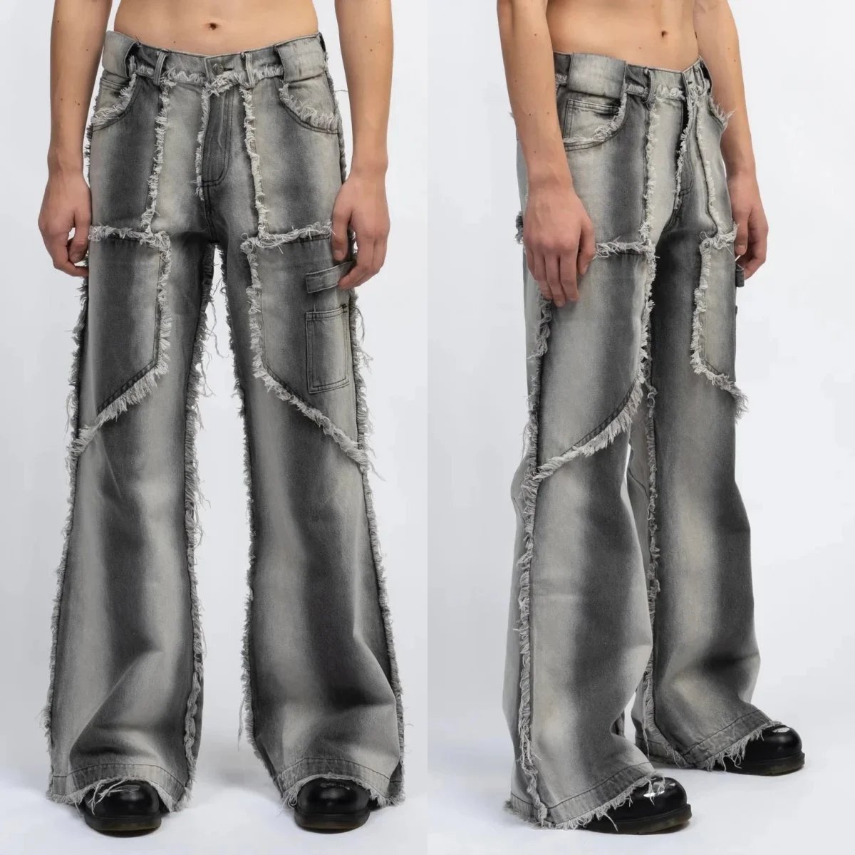 Gallery Dept. Distressed Wide-Leg Patchwork Jeans Silver - 2