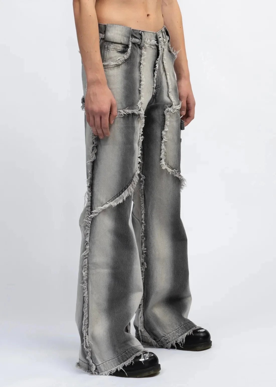 Gallery Dept. Distressed Wide-Leg Patchwork Jeans Silver - 11