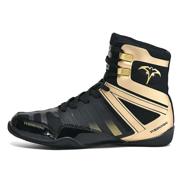 Yukingying Boxing Boots Black and Gold High-Top Sneakers - 1