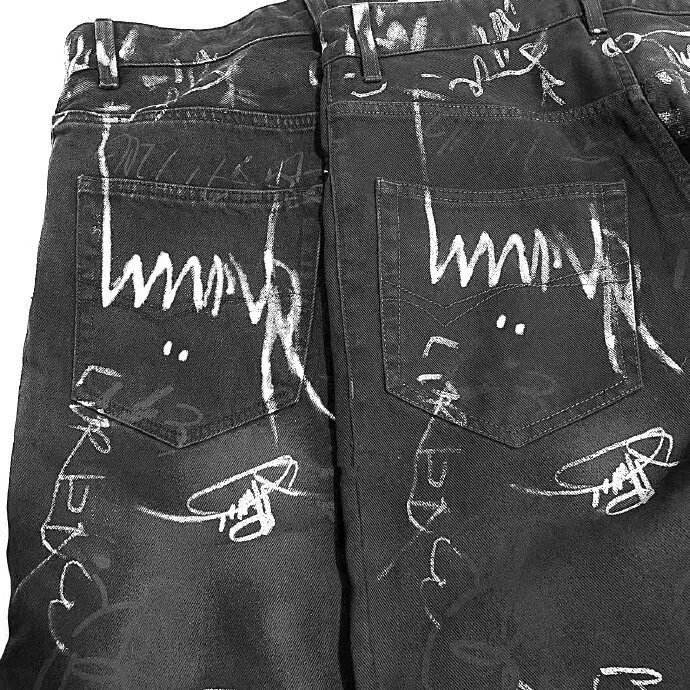Gallery Dept. Graffiti-Print Wide-Leg Jeans Black - 4