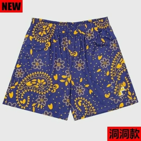 Design Paisley Print Mesh Shorts Navy Yellow Multicolor Shorts - 1