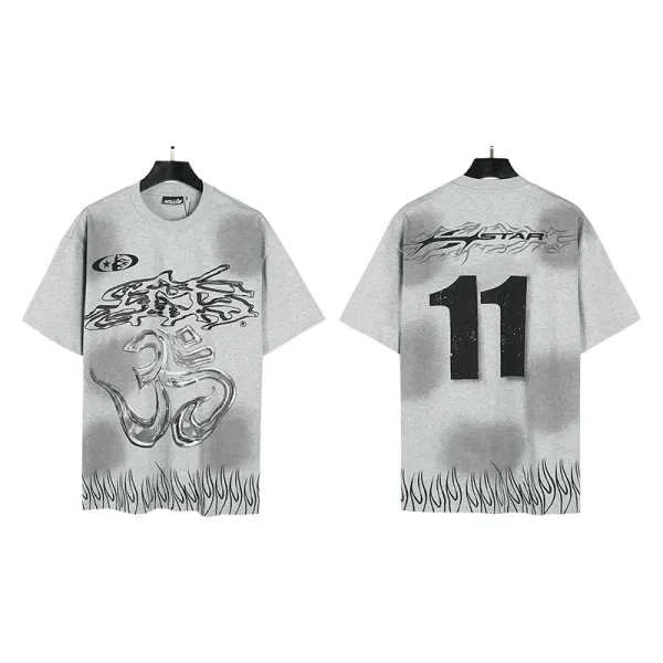 GRA Om Symbol Flame Print Oversized T-Shirt Gray - 1