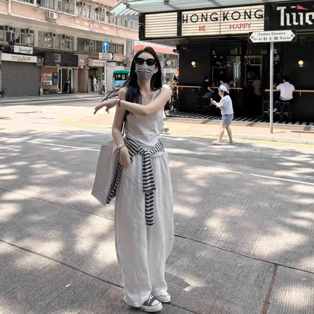 JS.100 Linen Pants - Premium Quality! White Pure Linen Drawstring Waist Pants with Lining, Non-See-Through, Minimalist Casual Cropped Pants for Women: findsindex.com