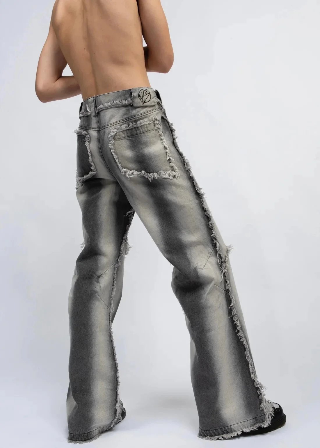 Gallery Dept. Distressed Wide-Leg Patchwork Jeans Silver - 10