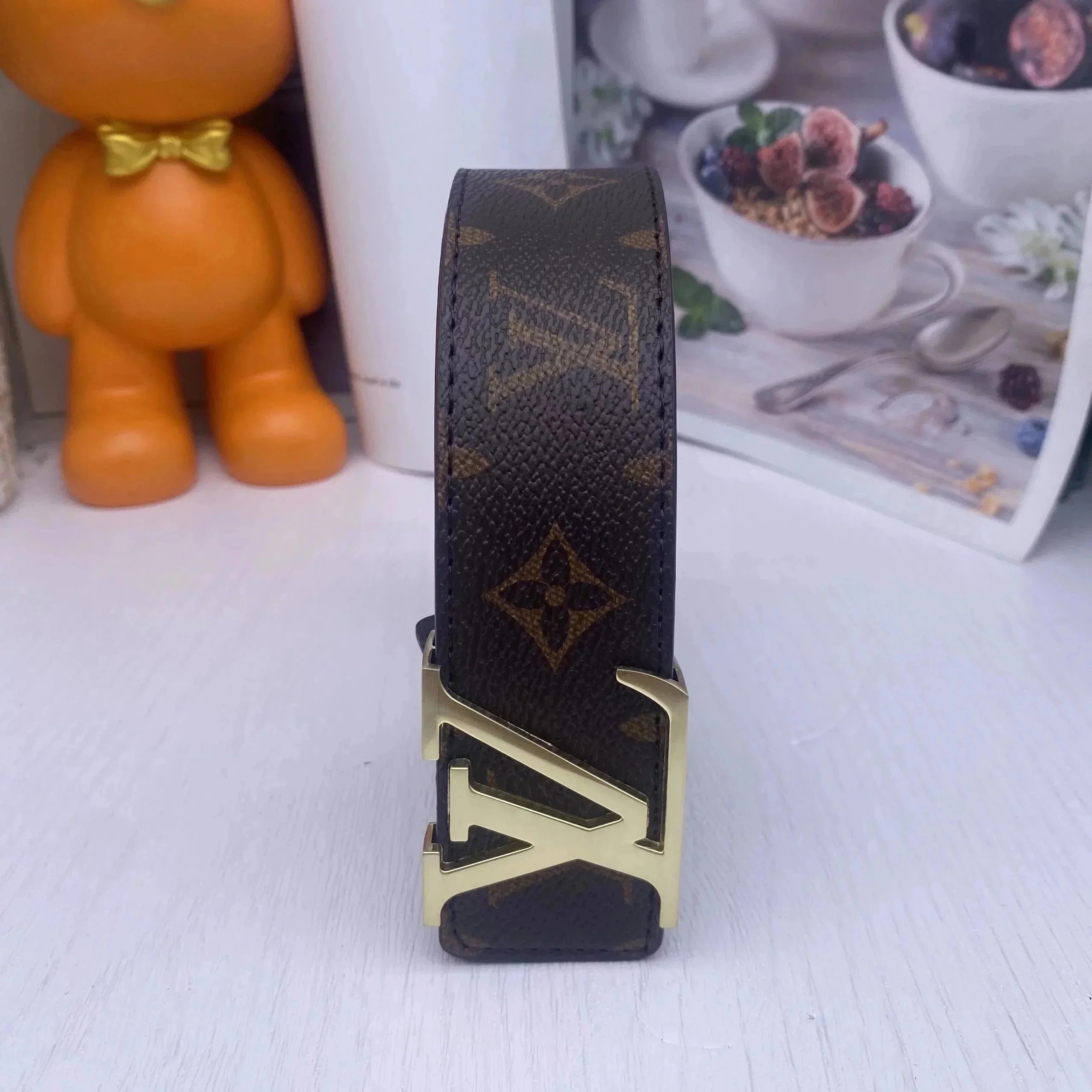 Louis Vuitton LV Initiales Belt Monogram Canvas Black Gold-Tone Buckle Belt