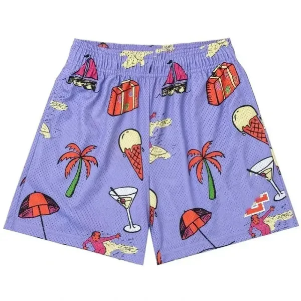 Design Tropical Print Mesh Shorts Purple - 1
