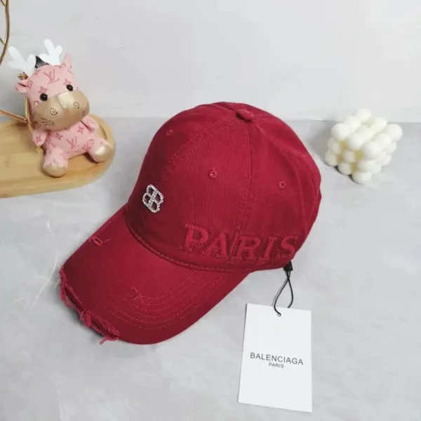 Balenciaga Paris Embroidered Distressed Baseball Cap Red - 1