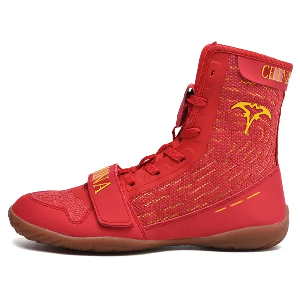 China Boxing Boots Red Gold High-Top Training Shoes - 1
