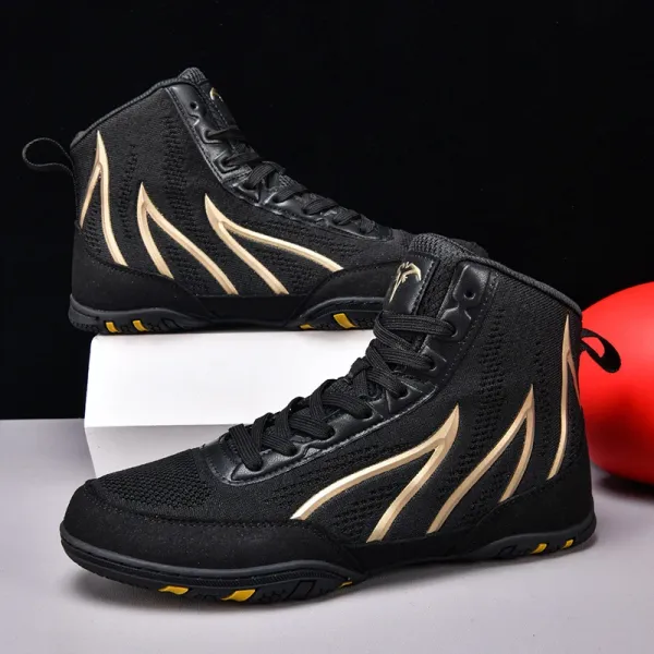GRA Flame Black Gold Wrestling Boots - 1