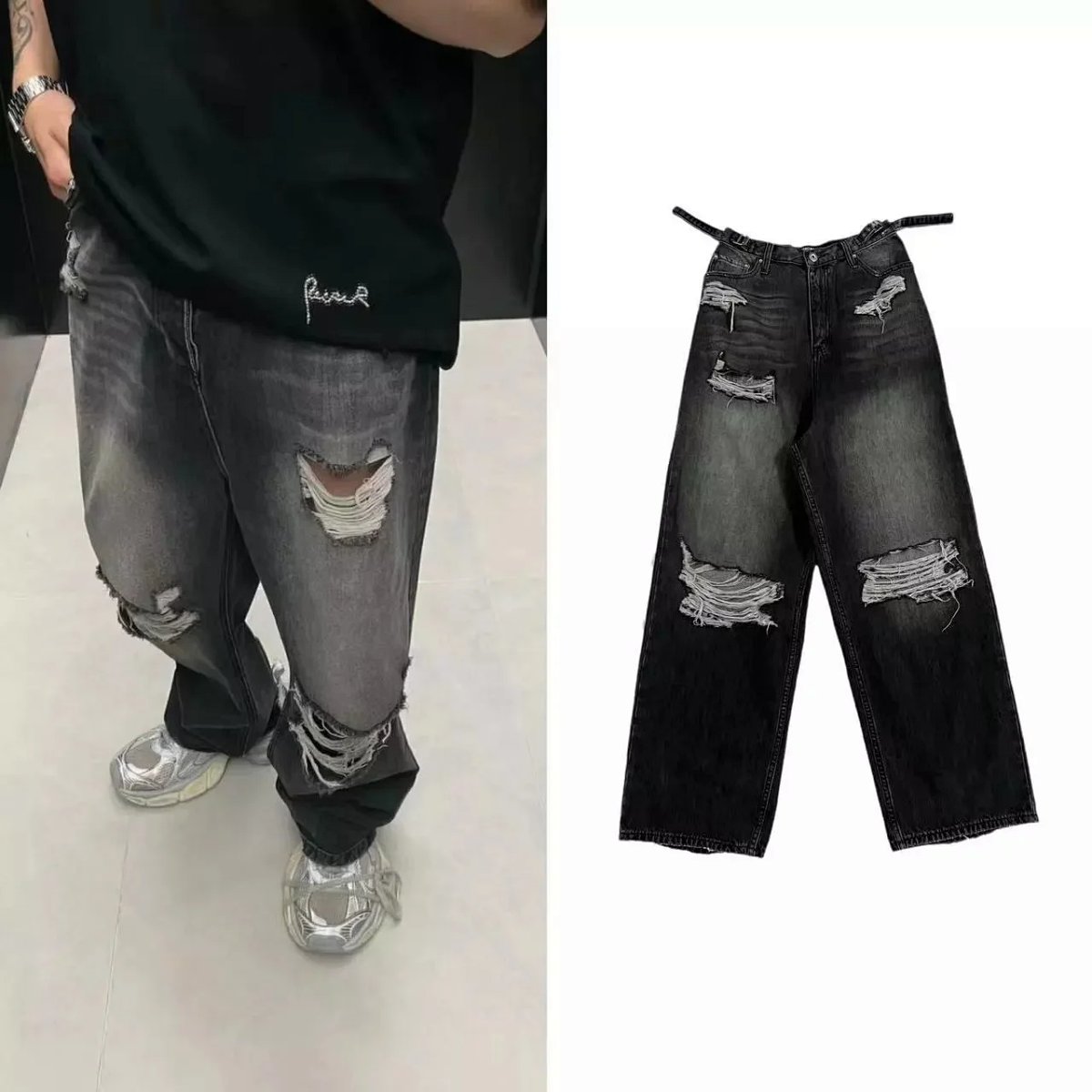 Design Distressed Wide-Leg Black Jeans product detail 2 in Litbuy spreadsheet finds