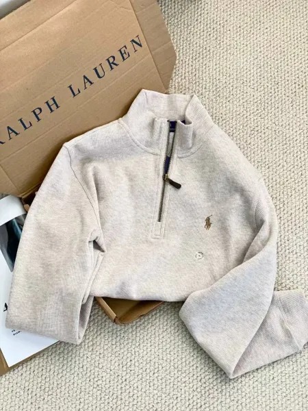 Ralph Lauren Half-Zip Sweater Ivory Knit Pullover - 10