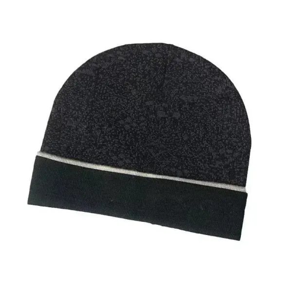 Design Two-Tone Ribbed Beanie Black with Silver Trim - 1