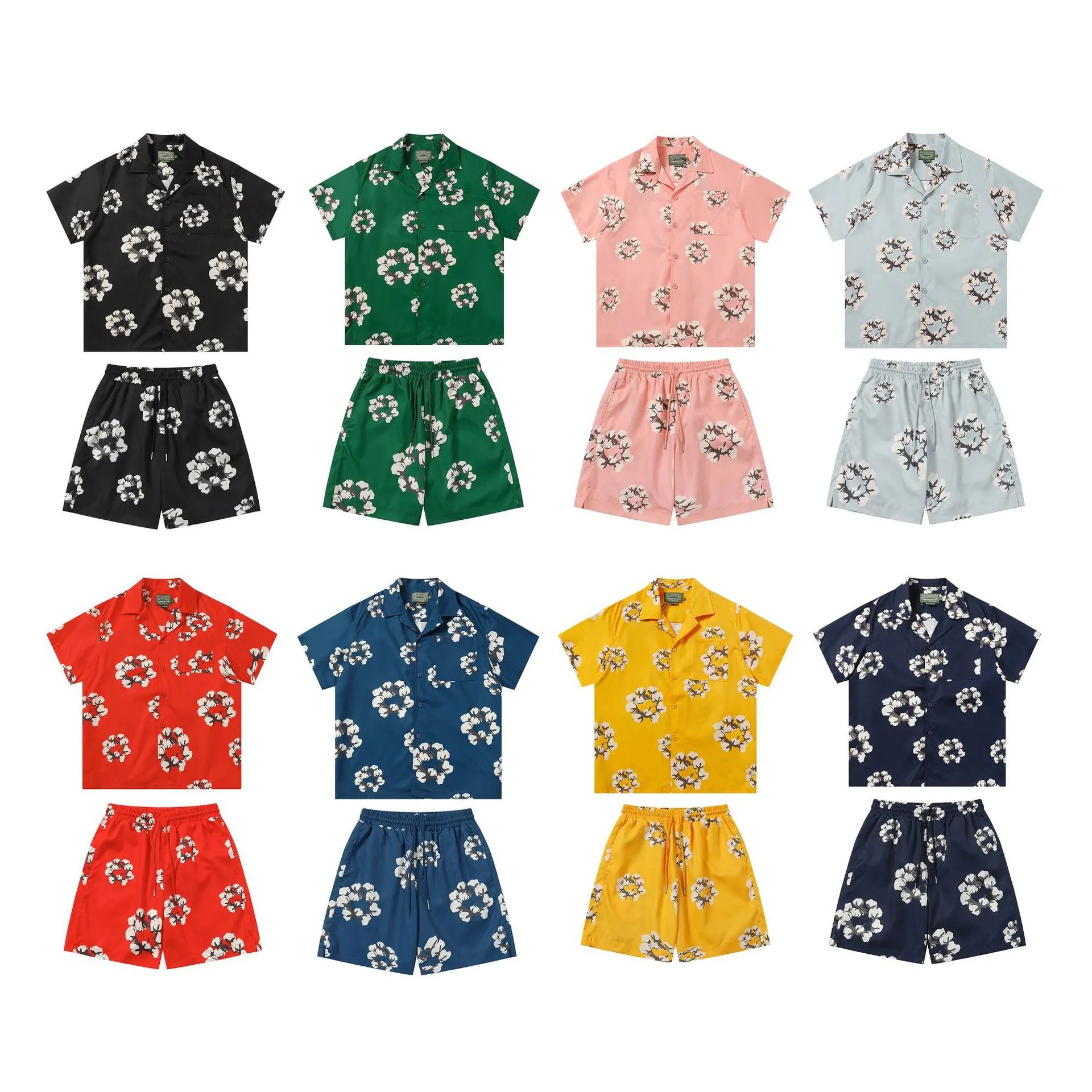 Hawaiian Floral Print Men's Short Sleeve Shirt and Shorts Set