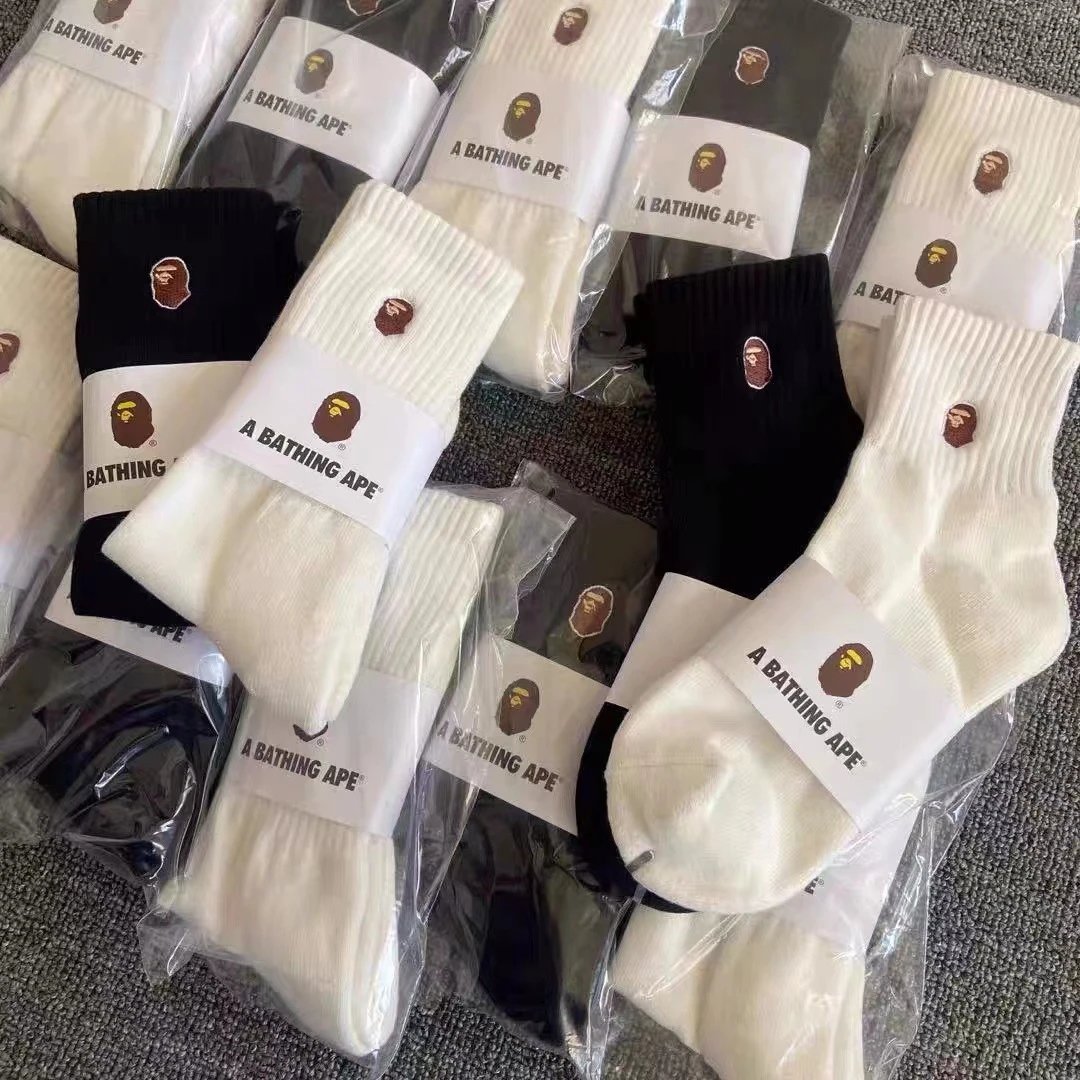 A Bathing Ape Classic Logo Embroidered Black Socks - 3